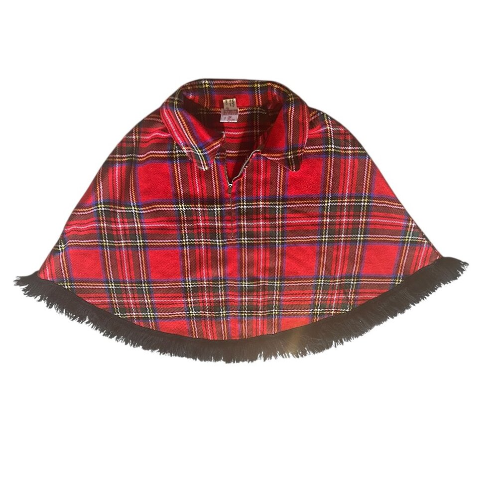 Fiona‎ McDonald Vintage Scottish Plaid Wool Poncho Youth S Fringe Capelet Preppy - Picture 3 of 8